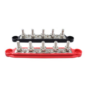 CP-4123 1 Pair RV Yacht M8 Single Row 5-way Power Distribution Block Busbar with Cover(Black + Red)
