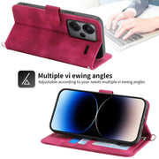 For Xiaomi Redmi Note 13 Pro+ Skin-feel Flowers Embossed Wallet Leather Phone Case(Wine Red)