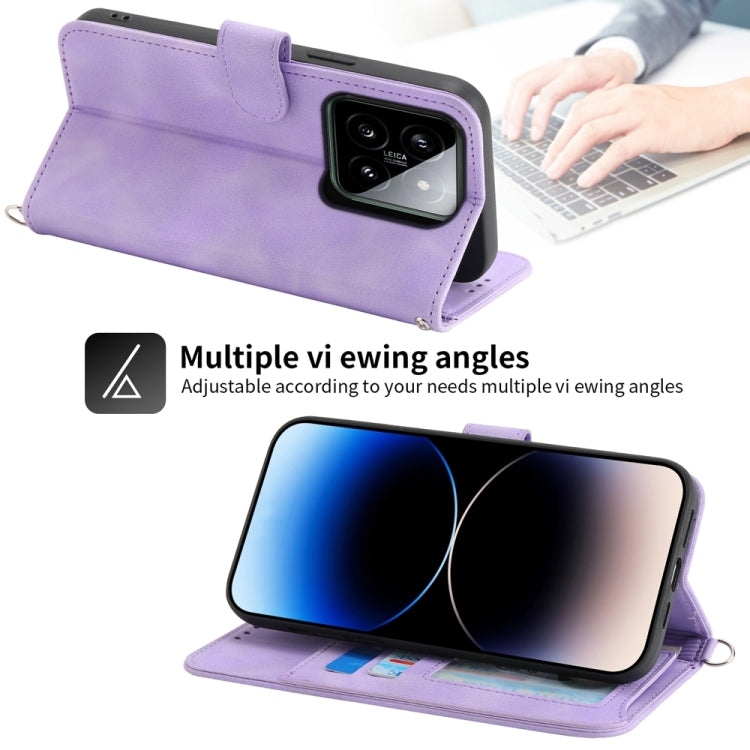 For Xiaomi 14 Skin-feel Flowers Embossed Wallet Leather Phone Case(Purple)