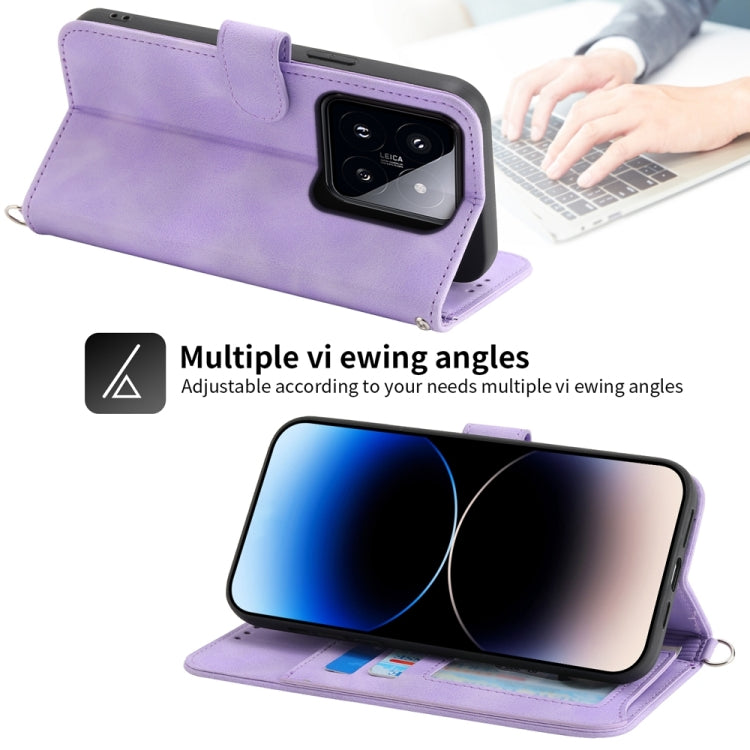 For Xiaomi 14 Pro Skin-feel Flowers Embossed Wallet Leather Phone Case(Purple)