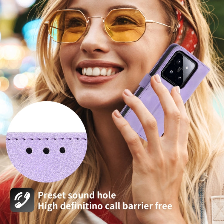 For Xiaomi 14 Pro Skin-feel Flowers Embossed Wallet Leather Phone Case(Purple)