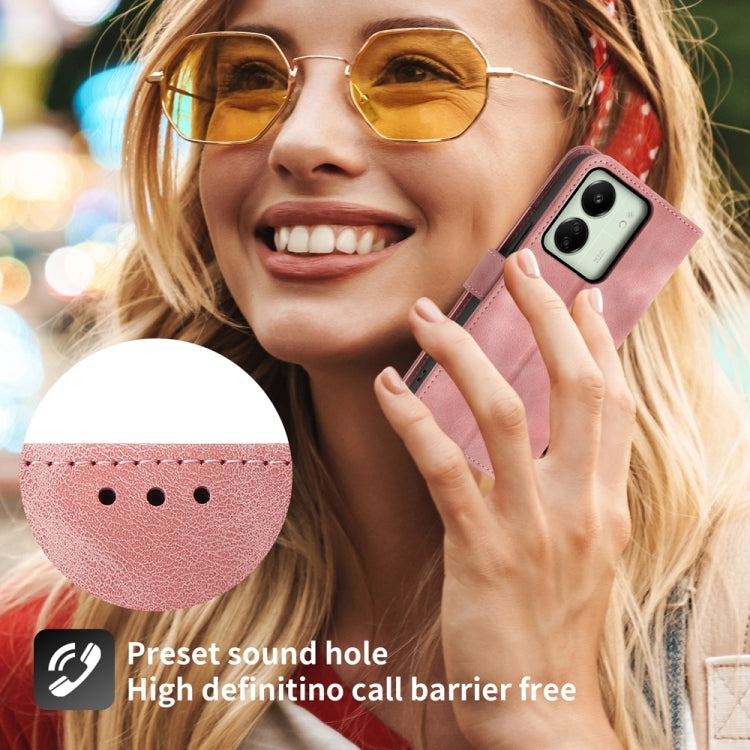 For Xiaomi Redmi 13C Skin-feel Flowers Embossed Wallet Leather Phone Case(Pink)