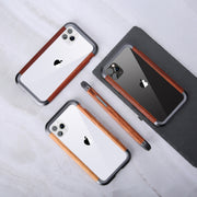 For iPhone 11 R-JUST Metal + Wood Frame Protective Case