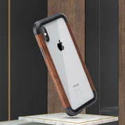 For iPhone X / XS R-JUST Metal + Wood Frame Protective Case