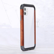 For iPhone XR R-JUST Metal + Wood Frame Protective Case