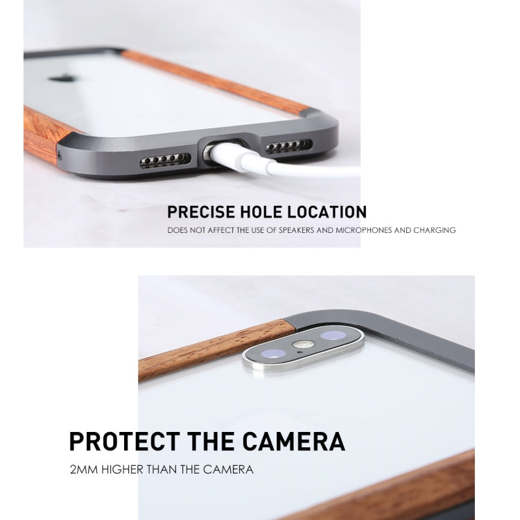For iPhone XR R-JUST Metal + Wood Frame Protective Case