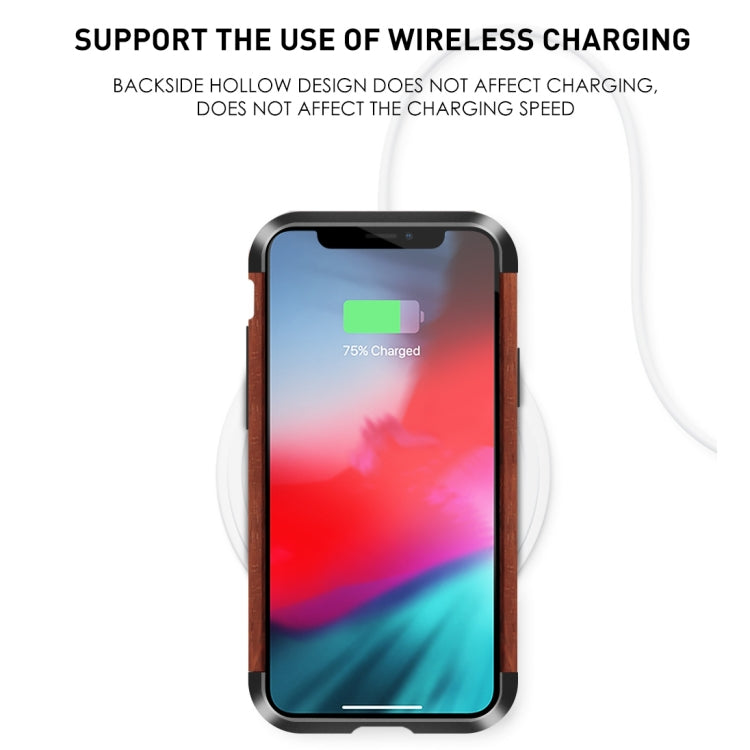 For iPhone XR R-JUST Metal + Wood Frame Protective Case