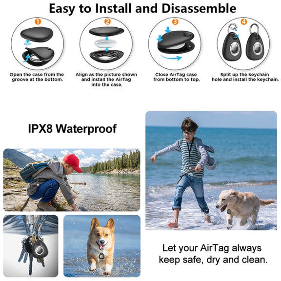 2pcs Water-resistant Anti-drop Anti-lost Tracker Positioning TPU Protective Case for AirTag(Black)