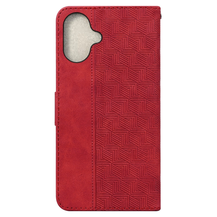 For iPhone 16 Geometric Embossed Leather Phone Case(Red)