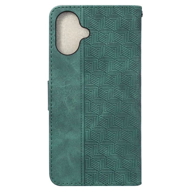 For iPhone 16 Plus Geometric Embossed Leather Phone Case(Green)