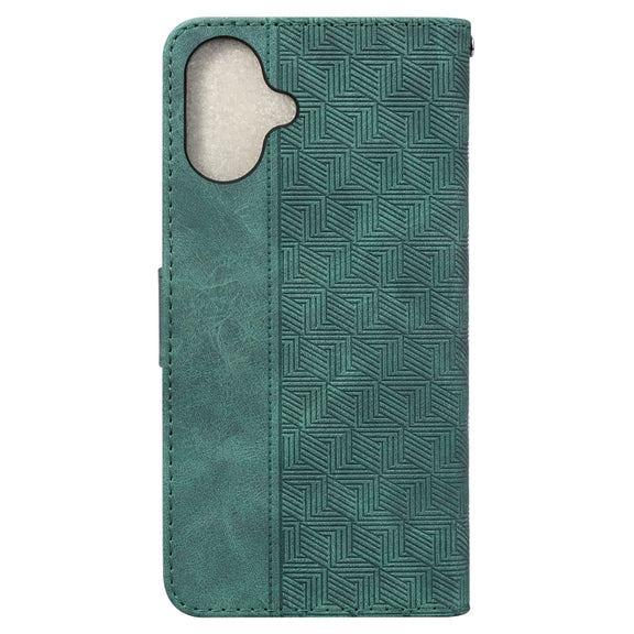 For iPhone 16 Plus Geometric Embossed Leather Phone Case(Green)
