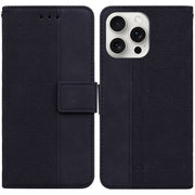 For iPhone 16 Pro Geometric Embossed Leather Phone Case(Black)