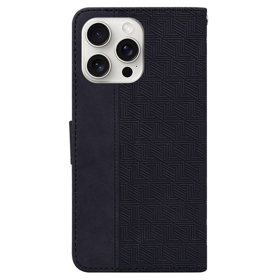 For iPhone 16 Pro Geometric Embossed Leather Phone Case(Black)