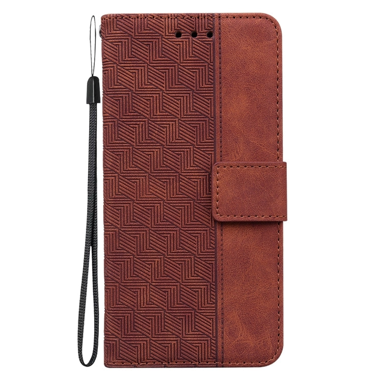 For iPhone 16 Pro Max Geometric Embossed Leather Phone Case(Brown)