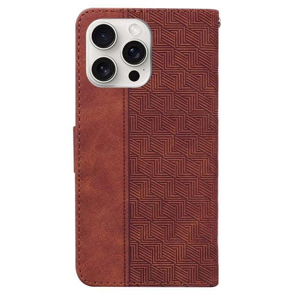 For iPhone 16 Pro Max Geometric Embossed Leather Phone Case(Brown)