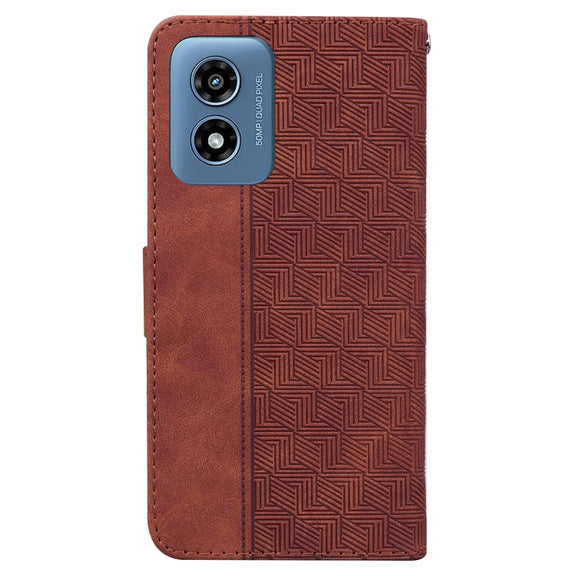 For Motorola Moto G Play 4G 2024 Geometric Embossed Leather Phone Case(Brown)