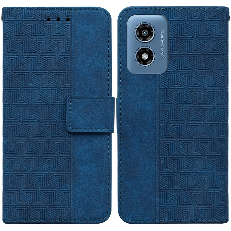 For Motorola Moto G Play 4G 2024 Geometric Embossed Leather Phone Case(Blue)