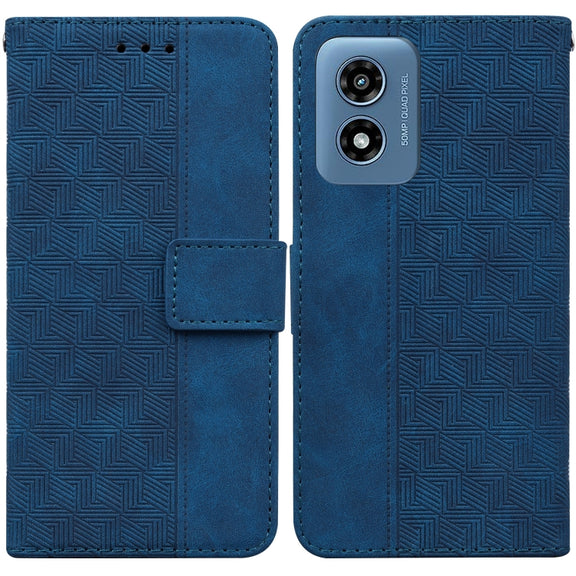 For Motorola Moto G Play 4G 2024 Geometric Embossed Leather Phone Case(Blue)
