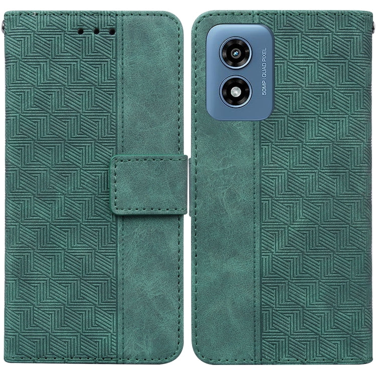 For Motorola Moto G Play 4G 2024 Geometric Embossed Leather Phone Case(Green)