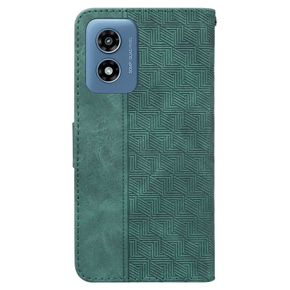 For Motorola Moto G Play 4G 2024 Geometric Embossed Leather Phone Case(Green)