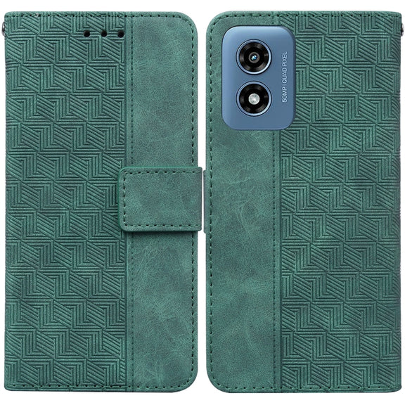 For Motorola Moto G Play 4G 2024 Geometric Embossed Leather Phone Case(Green)