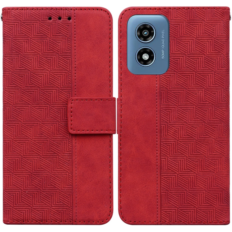 For Motorola Moto G Play 4G 2024 Geometric Embossed Leather Phone Case(Red)