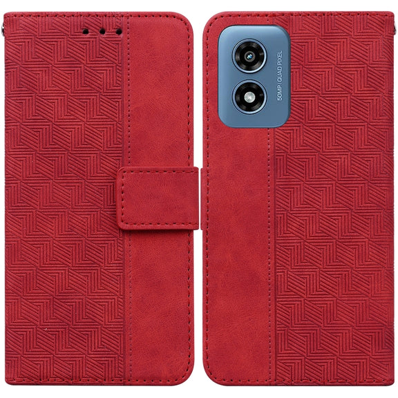 For Motorola Moto G Play 4G 2024 Geometric Embossed Leather Phone Case(Red)