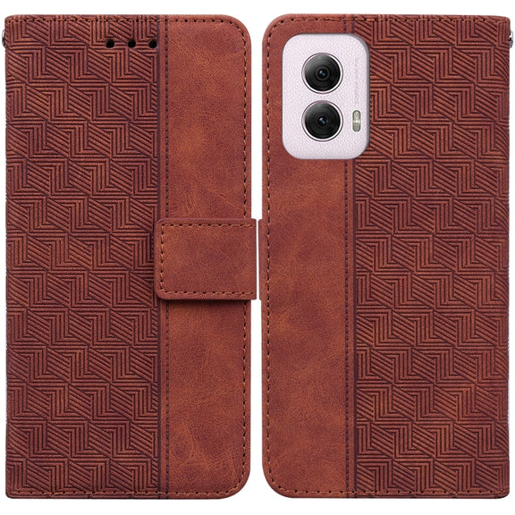 For Motorola Moto G Power 5G 2024 Geometric Embossed Leather Phone Case(Brown)
