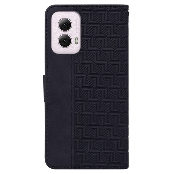For Motorola Moto G Power 5G 2024 Geometric Embossed Leather Phone Case(Black)