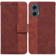 For Motorola Edge 2024 Geometric Embossed Leather Phone Case(Brown)