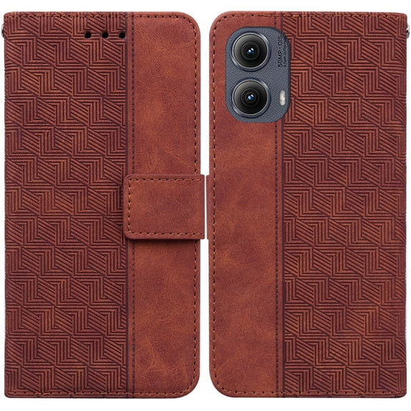 For Motorola Edge 2024 Geometric Embossed Leather Phone Case(Brown)