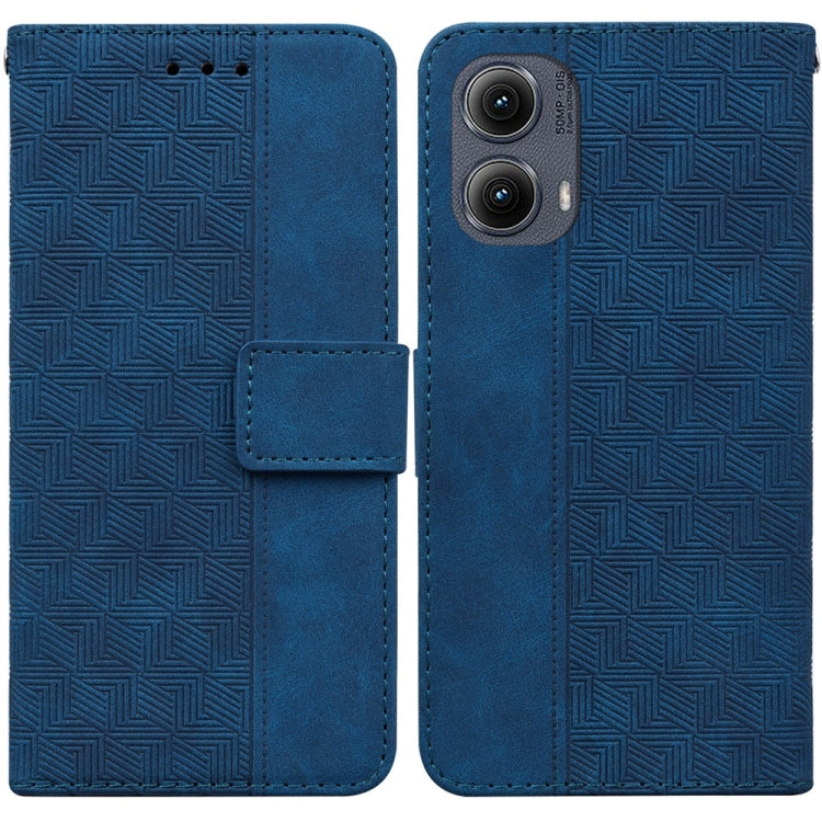 For Motorola Edge 2024 Geometric Embossed Leather Phone Case(Blue)