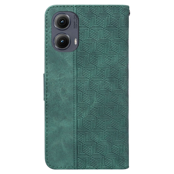 For Motorola Edge 2024 Geometric Embossed Leather Phone Case(Green)
