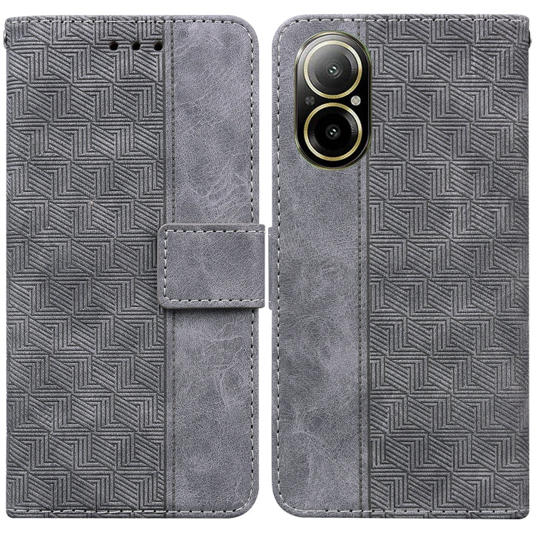 For Realme C67 4G Global Geometric Embossed Leather Phone Case(Grey)