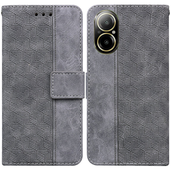 For Realme C67 4G Global Geometric Embossed Leather Phone Case(Grey)