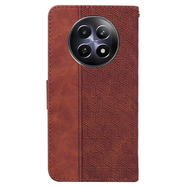 For Realme 12 5G Geometric Embossed Leather Phone Case(Brown)