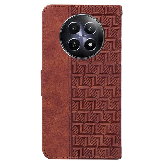 For Realme 12 5G Geometric Embossed Leather Phone Case(Brown)