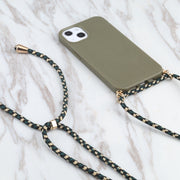 For iPhone 16 Pro Max Wheat Straw TPU Shockproof Phone Case with Neck Lanyard(Dark Green)