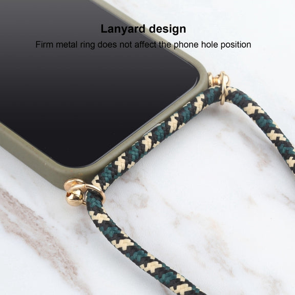 For iPhone 16 Pro Max Wheat Straw TPU Shockproof Phone Case with Neck Lanyard(Dark Green)
