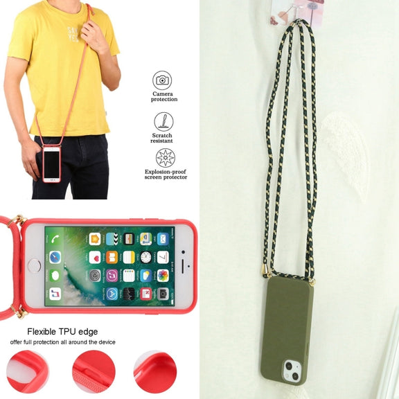 For iPhone 16 Pro Max Wheat Straw TPU Shockproof Phone Case with Neck Lanyard(Dark Green)
