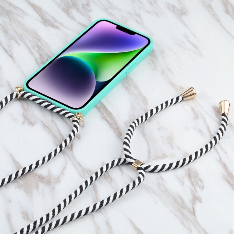 For iPhone 16 Plus Wheat Straw TPU Shockproof Phone Case with Neck Lanyard(Green)