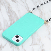 For iPhone 16 Plus Wheat Straw TPU Shockproof Phone Case with Neck Lanyard(Green)