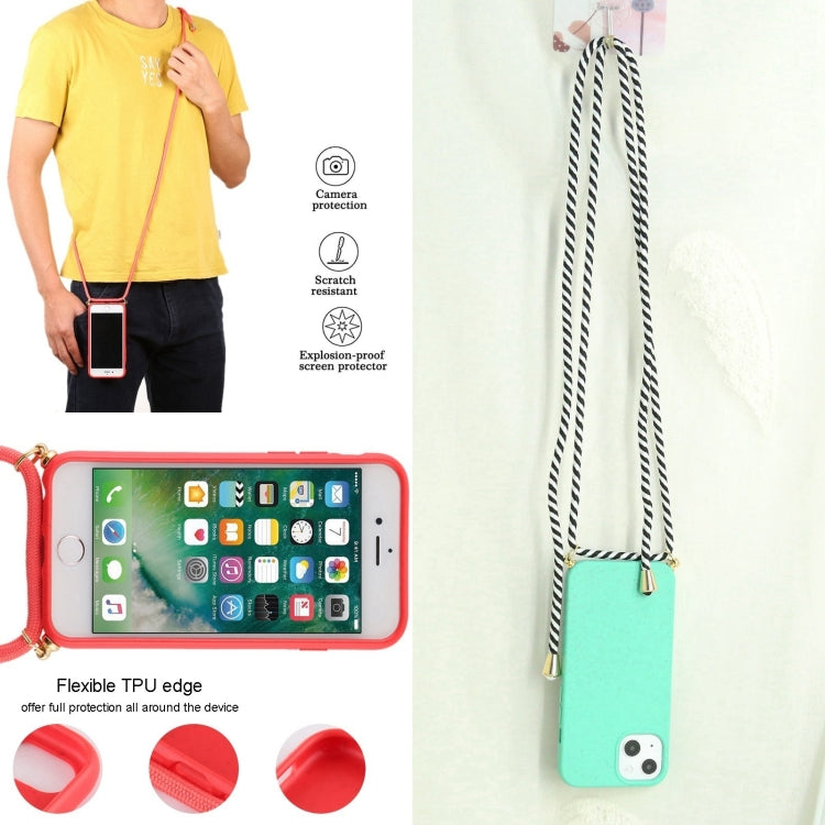 For iPhone 16 Plus Wheat Straw TPU Shockproof Phone Case with Neck Lanyard(Green)