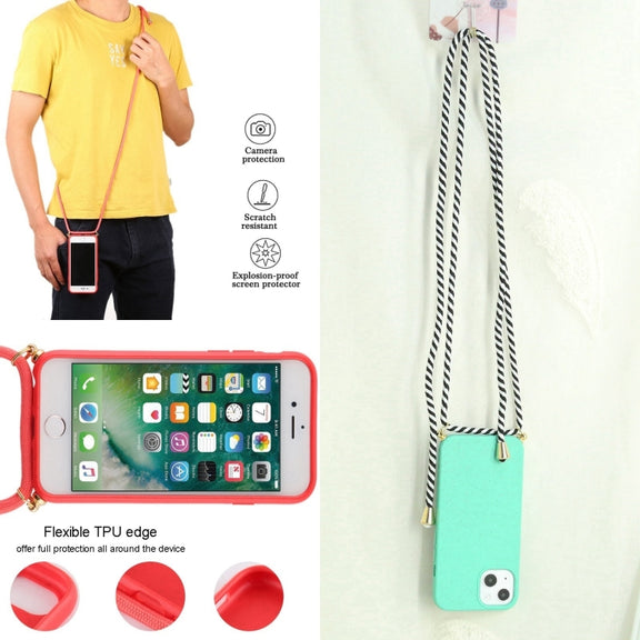 For iPhone 16 Plus Wheat Straw TPU Shockproof Phone Case with Neck Lanyard(Green)