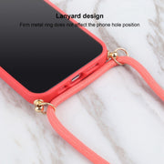 For iPhone 16 Wheat Straw TPU Shockproof Phone Case with Neck Lanyard(Red)