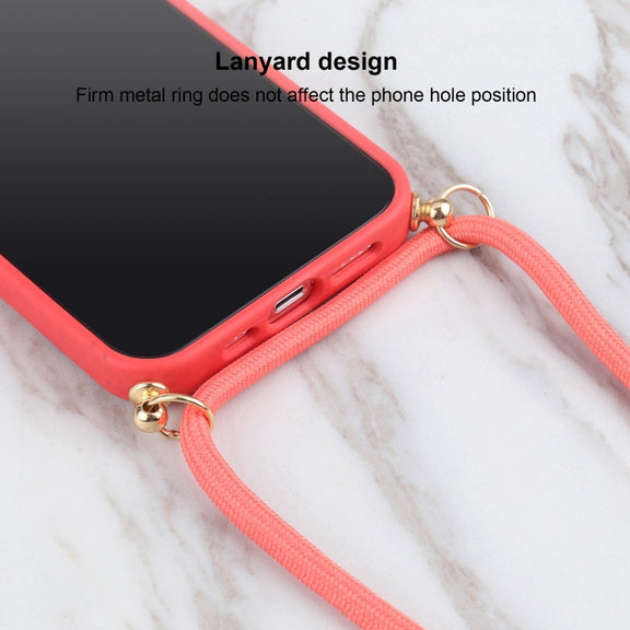 For iPhone 16 Wheat Straw TPU Shockproof Phone Case with Neck Lanyard(Red)