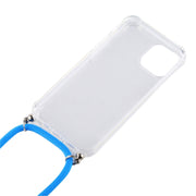 For iPhone 16 Plus Four-Corner Shockproof Transparent TPU Case with Lanyard(Black Gold)