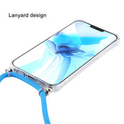 For iPhone 16 Four-Corner Shockproof Transparent TPU Case with Lanyard(White Black)