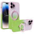 For iPhone 14 Pro MagSafe Holder Gradient TPU Phone Case(Pink Green) - iPhone 14 Pro Cases by PMC TechLife | Online Shopping South Africa | PMC TechLife