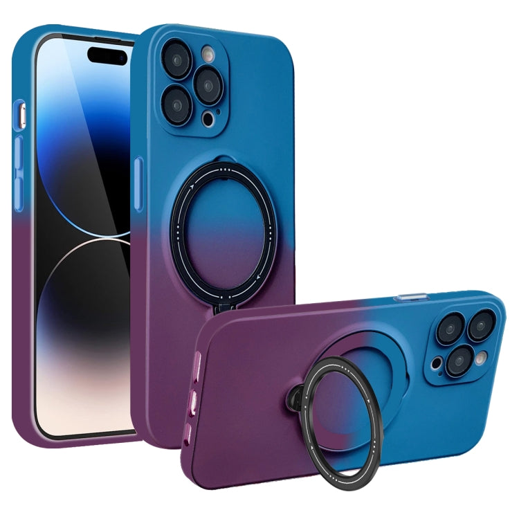 For iPhone 14 Pro Gradient TPU MagSafe Holder Phone Case(Blue Purple)